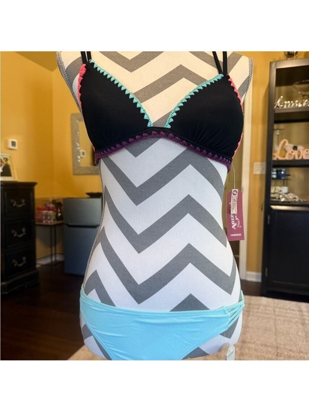 Arizona Women’s Black and Mint Bikini with Pink Trim - Picture 3 of 13